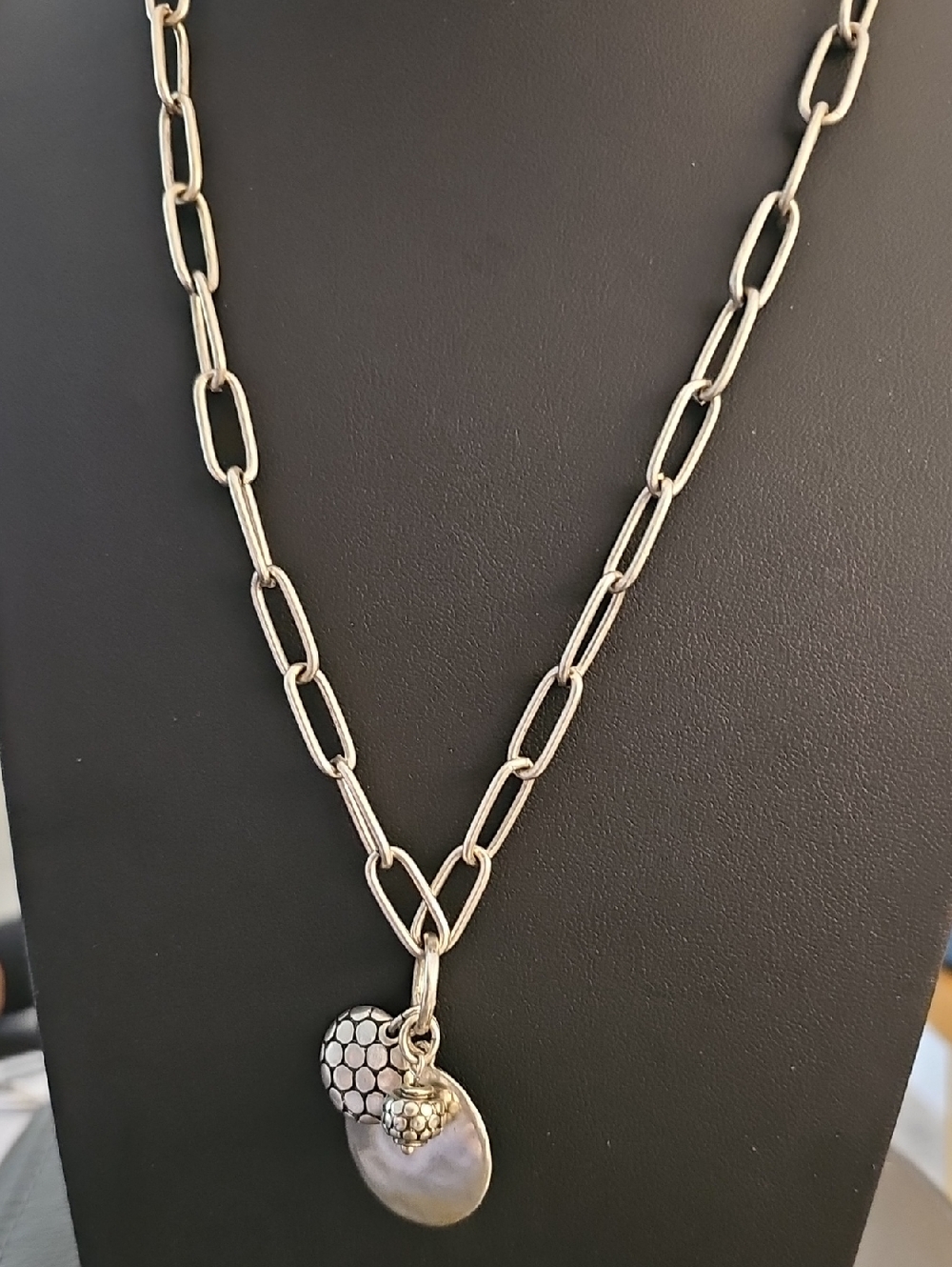 Chicos Silver Link Necklace with Mixed‎ Charms, About 23" Length